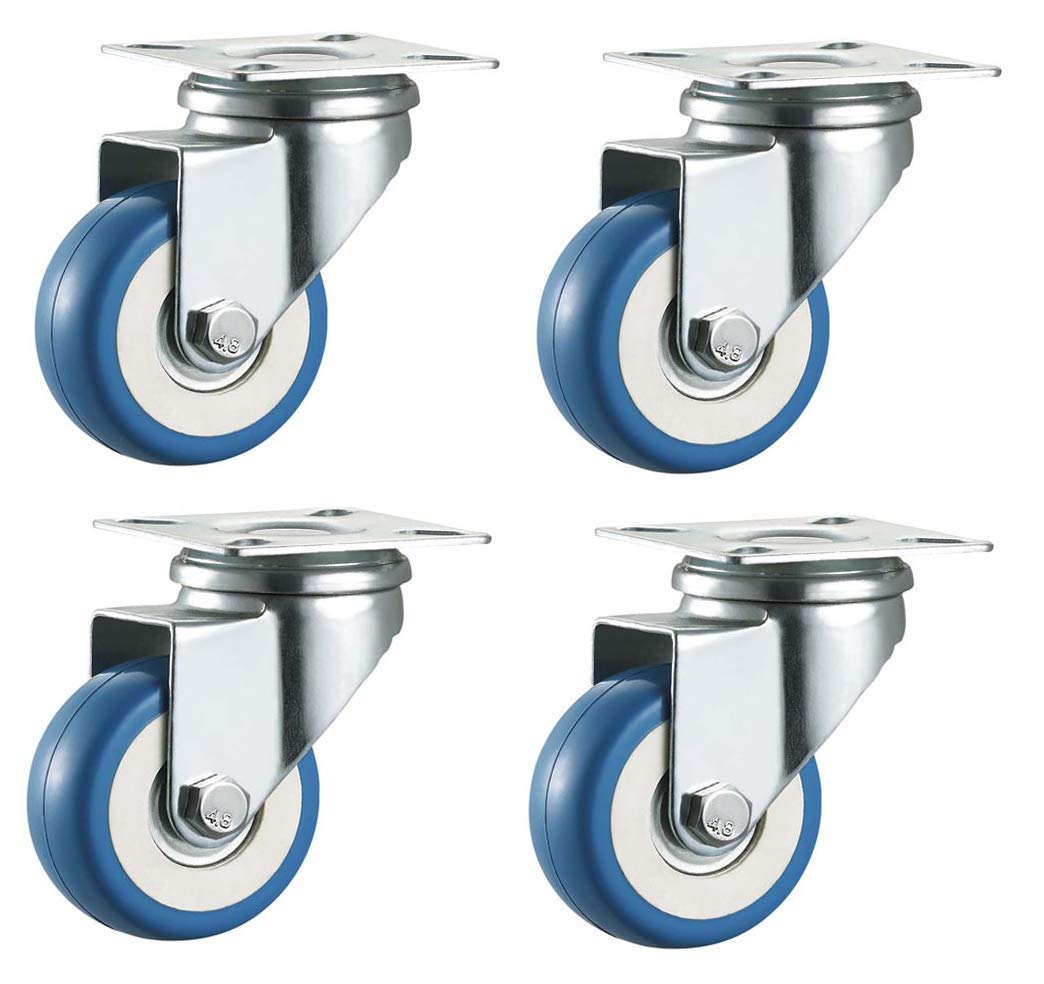 50mm Polyurethane Swivel Castors (PU) Blue, with Wheel Bearings - HEAVY DUTY - Furniture, Appliance & Equipment Caster Wheels by Bulldog Castors - Max 200Kg Per Set