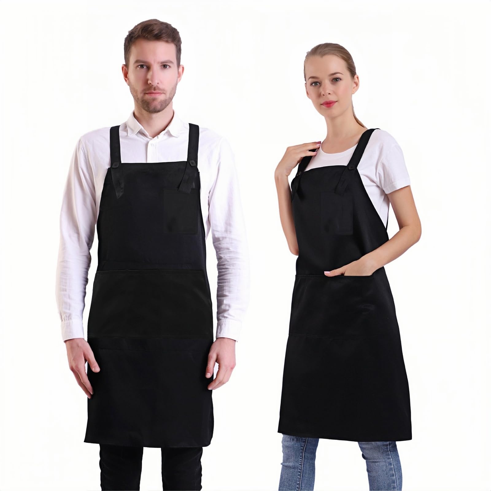 Photo 1 of BIGHAS H Back Style Apron with Pocket for Women, Men Adjustable Large Size Comfortable, Kitchen, Home, Cooking 12 Colors (Black)