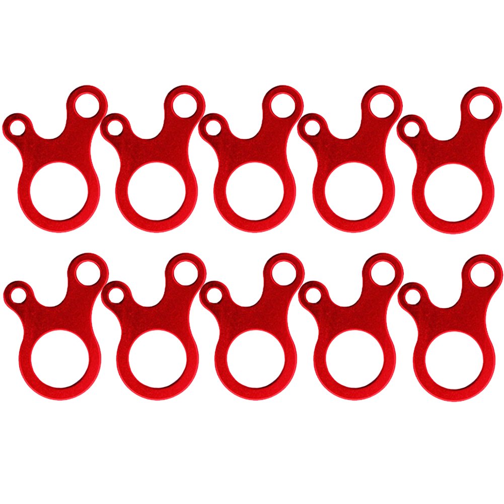 AVESON Pack of 10 Ultralight Aluminum Guyline Wind Rope Cord Adjuster Buckle for Camping Hiking Backpacking Outdoor Activity Tent Accessory, Red