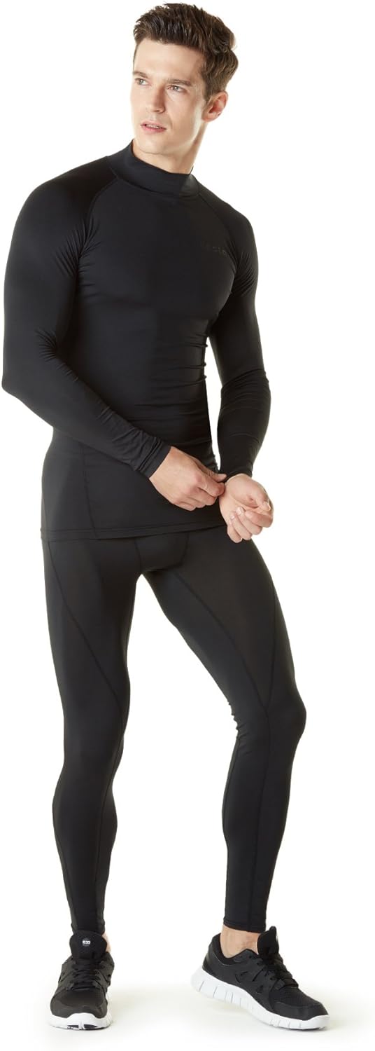 TSLA 1 or 2 Pack Men's Thermal Long Sleeve Compression Shirts, Mock/Turtleneck Winter Sports Running Base Layer Top: Clothing