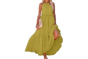 SdGgsgv Womens Halter Dress Summer Tiered Flowy Maxi Dress Sleeveless Boho Ruffle Casual Beach Long Dress Wedding Guest Gress