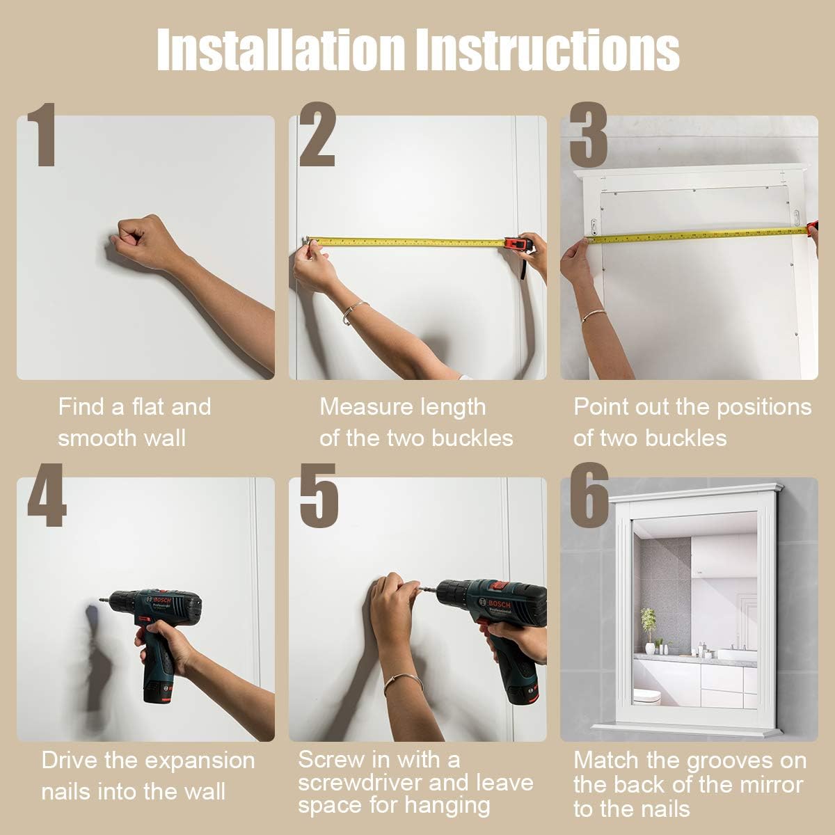 Tangkula Bathroom Wall Mirror with Shelf, Square Makeup Mirror Wall Hanging Mirror, Vanity Mirror for Dressing Room Washroom Bedroom, Modern Concise Wall Mounted Mirror (White): Furniture & Decor