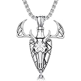 MEIDERBO Arrowhead Necklace for Men 925 Sterling Silver Deer Pendant Necklace Hunting Necklace Deer Antler Jewelry for Birthday Christmas