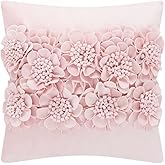 JWH Handmade 3D Flower Throw Pillow Covers Aesthetic Decorative Floral Accent Pillow Cases Stereo Velvet Pillowcase Cute Cushion for Car Bed Couch Bedroom Decor 18x18 Inch Light Pink