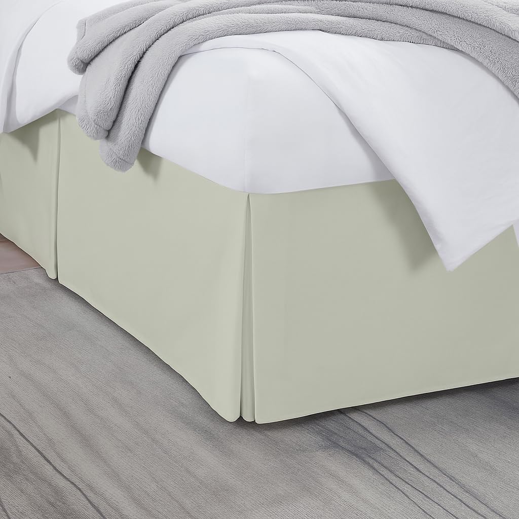 Photo 1 of Queen Bed Skirt, Luxury 16 Inch Drop Ivory Pleated Bed Skirt, Double Brushed Microfiber, Box Pleat Design, Wrinkle & Fade Resistant, Easy Fit Tailored Bedskirt for Queen Size Beds