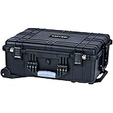 MEIJIA All Weathe Waterproof Hard Case with Retractable Pull Handle and Rolling Wheels, Customizable Fit Foam Inserted, Fit for Camera,Drones,Equipment,Elegant Black