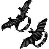 2 Pcs Bat Rings for Men Women Adjustable Black Cool Punk Goth Open Bat Wing Rings Cosplay Halloween Jewelry Cosplay Accessories For Teen Son Boyfriend Brother