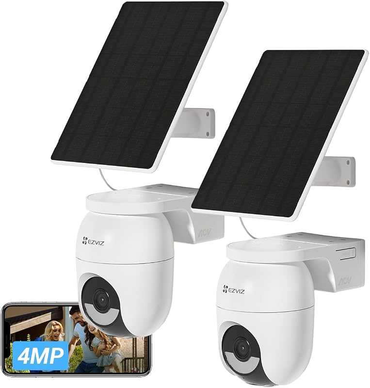 Câmaras de vigilância WiFi 2PK 4MP, AOV 360° com bateria de 5200mAh, deteção humana/veicular, visão noturna a cores, defesa ativa, CB8 Lite + painel solar de 5W, sem cartão SD