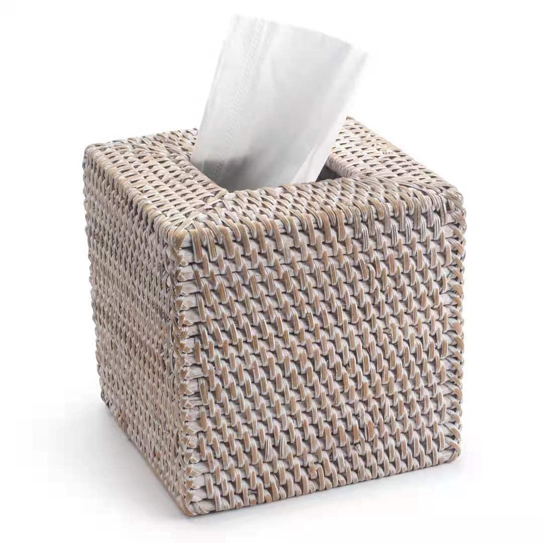 Photo 1 of Rattan Tissue Box Cover Square, Hand Woven Wicker Tissue Holder, 5.5 x 5.5 X 5.7 inch, Whitewash