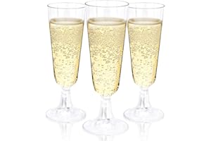 BUCLA 100 Pack Clear Plastic Champagne Flutes- 5OZ Plastic Champagne Glasses- Premium Quality Clear Disposable Cups-Ideal for Parties& Weddings