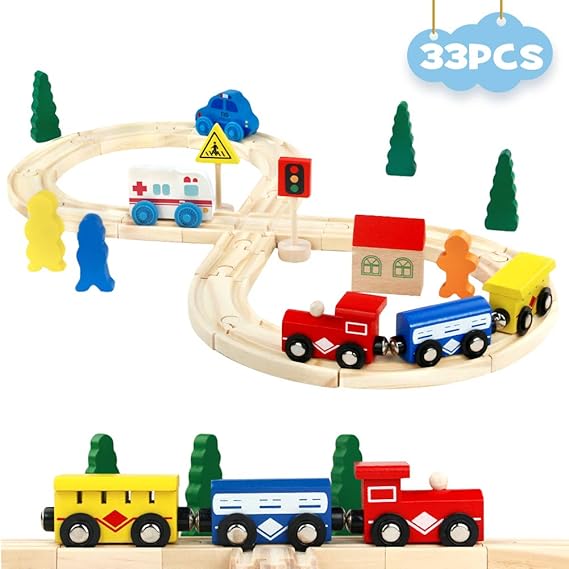 Train Set Wooden Toys Train Railway Learning Educational Toys Game 33