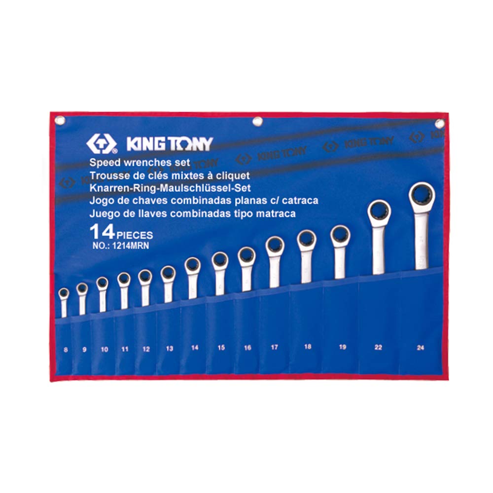 KING TONY 12114Mrn Speed Wrench Set with Tetoron Pouch Bag, 8 mm - 24 mm Size, 14 Piece