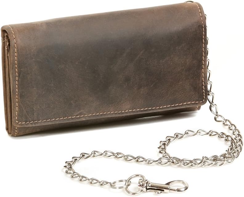 LEASBiker & Trucker Wallet Vertical Format with Chrome Chain, Genuine Leather, Brown Vintage-Collection''