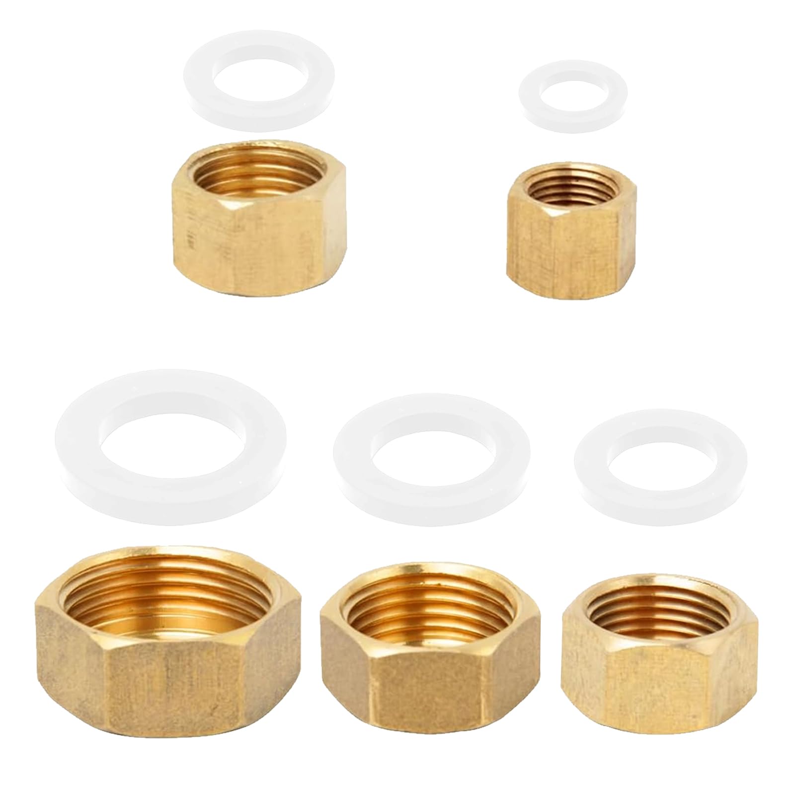 5 Brass Blanking Cap 1/2 3/4 3/8 1/4 1/8inch, Female Hollow Stop Caps, Hexagonal Brass Hollow Nuts Female Threads with Sealing Washers, Radiator Valve Caps Blanking Caps for Washing Machines