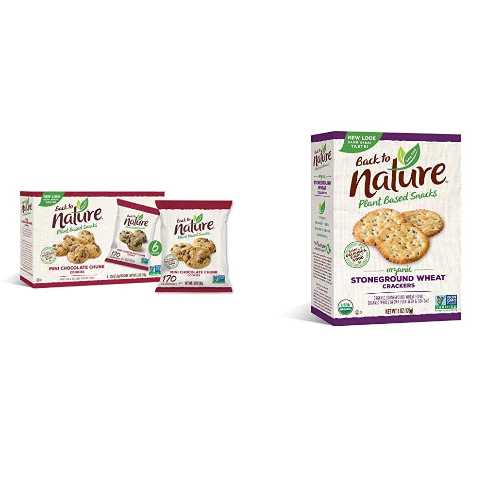 Back to Nature Cookies, Non-GMO Mini Chocolate Chunk, 6 Count & Crackers, Organic Stoneground Wheat, 6 Ounce (Packaging May Vary)