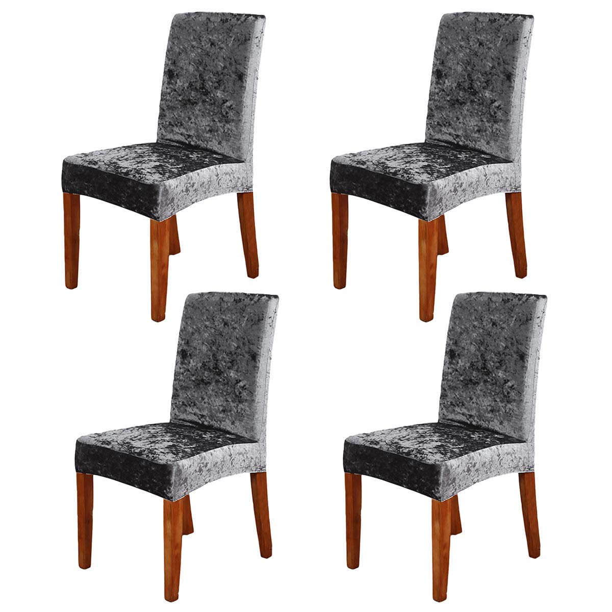 ele ELEOPTION Crushed Velvet Chair Covers Elastic Chair Covers Removable Velvet Chair Protector for Hotel, Office, Wedding Banquet, Living Room, Dining Room (Dark gray, 4 pack)
