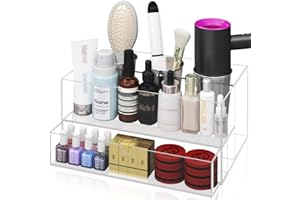 AKTOP Hair Tool Organizer - Clear Acrylic Hair Dryer Holder with Drawer, Hair Styling Tools & Accessories Organizer, Bathroom Vanity Countertop Storage for Flat Irons, Curling Irons - Hold Hot Tools