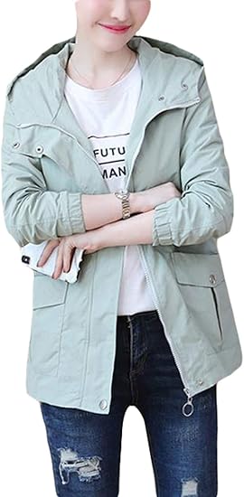 Amazon Mlbossアウター レディース 長袖 フード付き ジャケット 無地 カジュアル トレンチコート 韓国ファッション 春服 トレンチコート コート ジャケット 通販