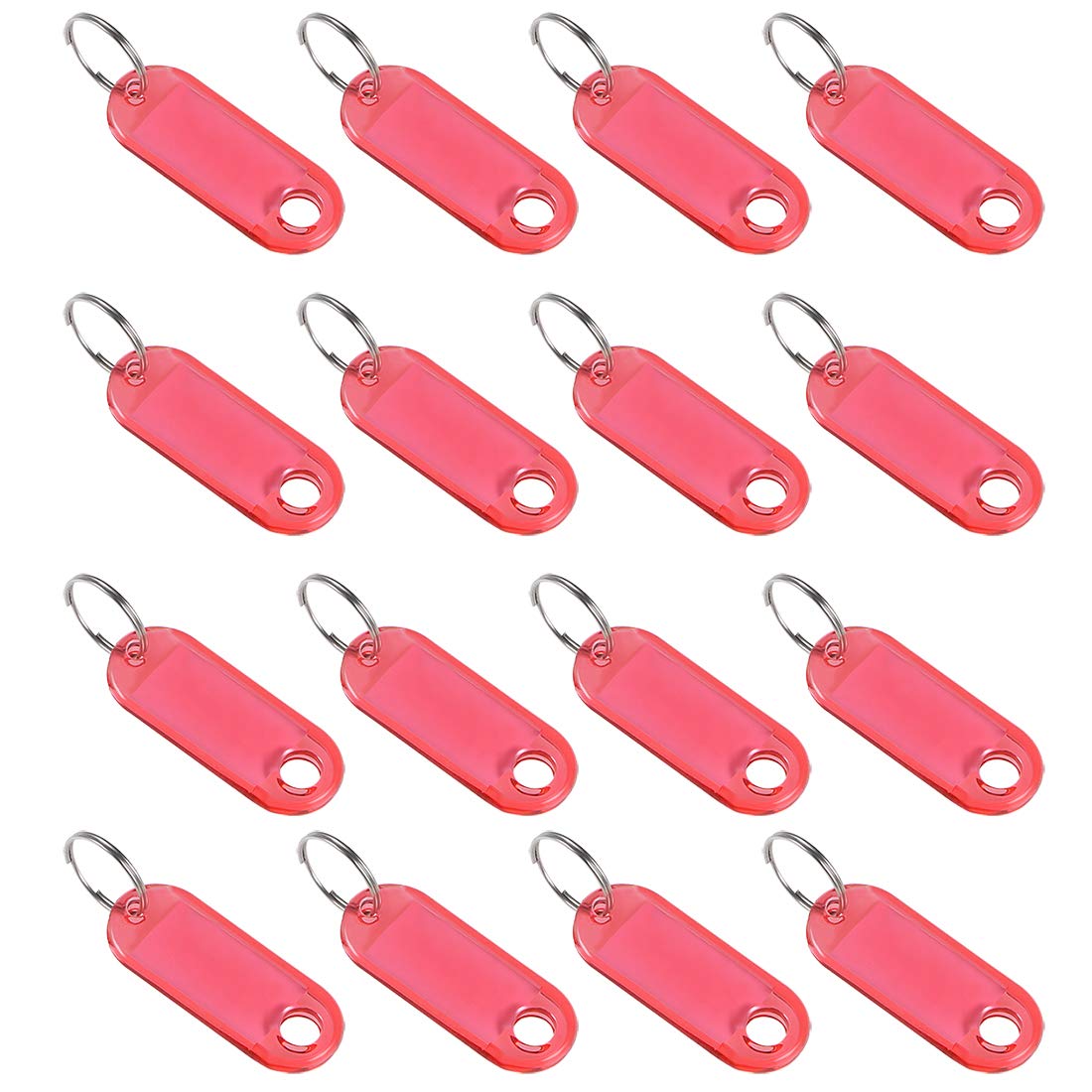 sourcing map Plastic Key Tags with Split Ring Keychain ID Luggage Label Window 50x20mm, Red 16Pcs