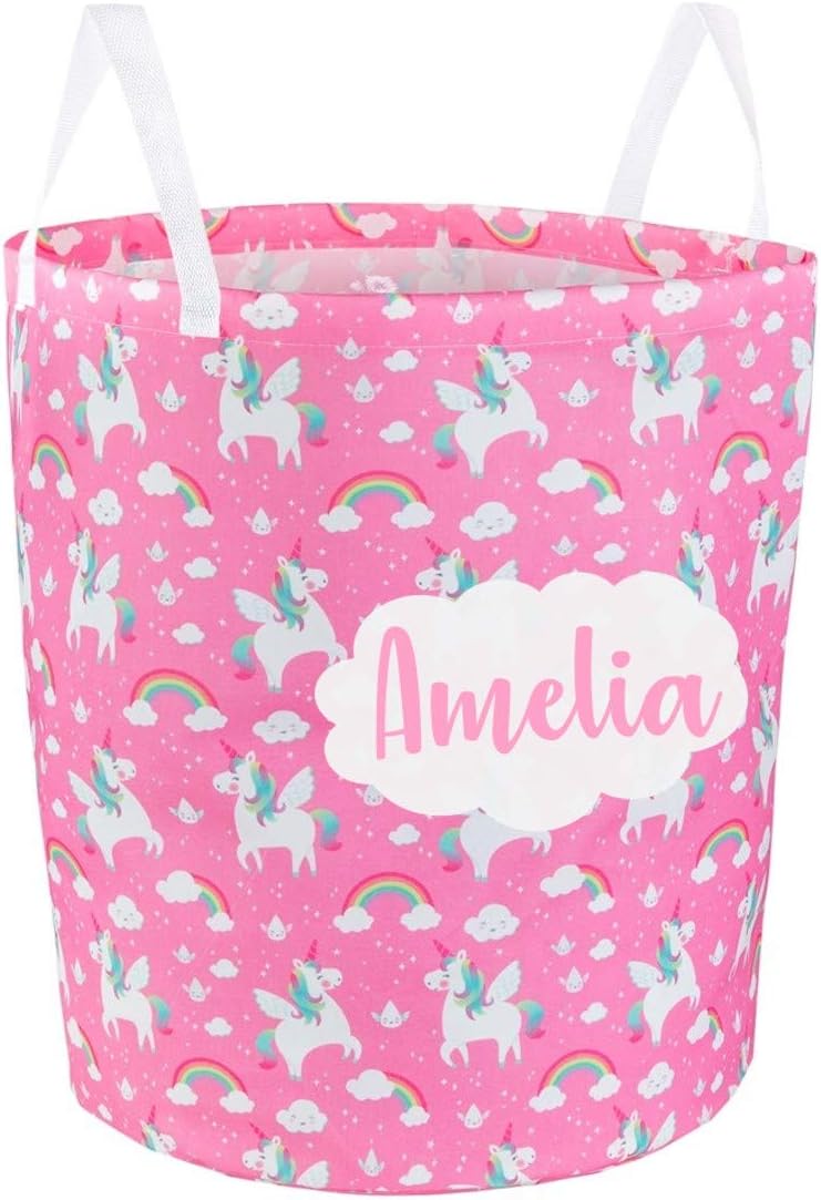 Direct 23 Ltd Personalised Name Sass & Belle Canvas Toy Storage Tub (Pink Unicorn)