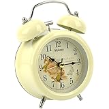 Alarm Clock, Mokeep 3 Inch Small Non-ticking Vintage Classic Bedside/Table Analog Alarm Clock with Backlight, Battery Operated Travel Clock, Round Twin Bell Loud Alarm Clock for kids (Yellow)