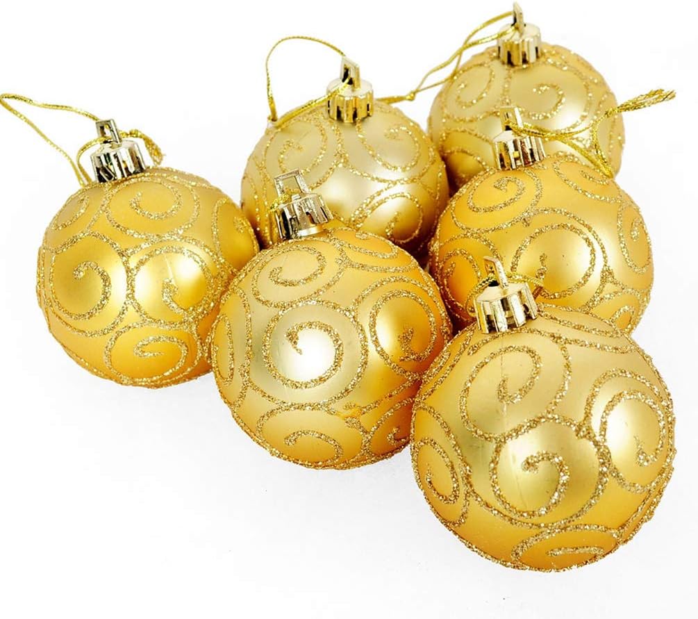 YURASIKU 6Pcs Matt Gold Christmas Tree Balls Plating Decorations Ball Xmas Party Wedding Ornament 6CM