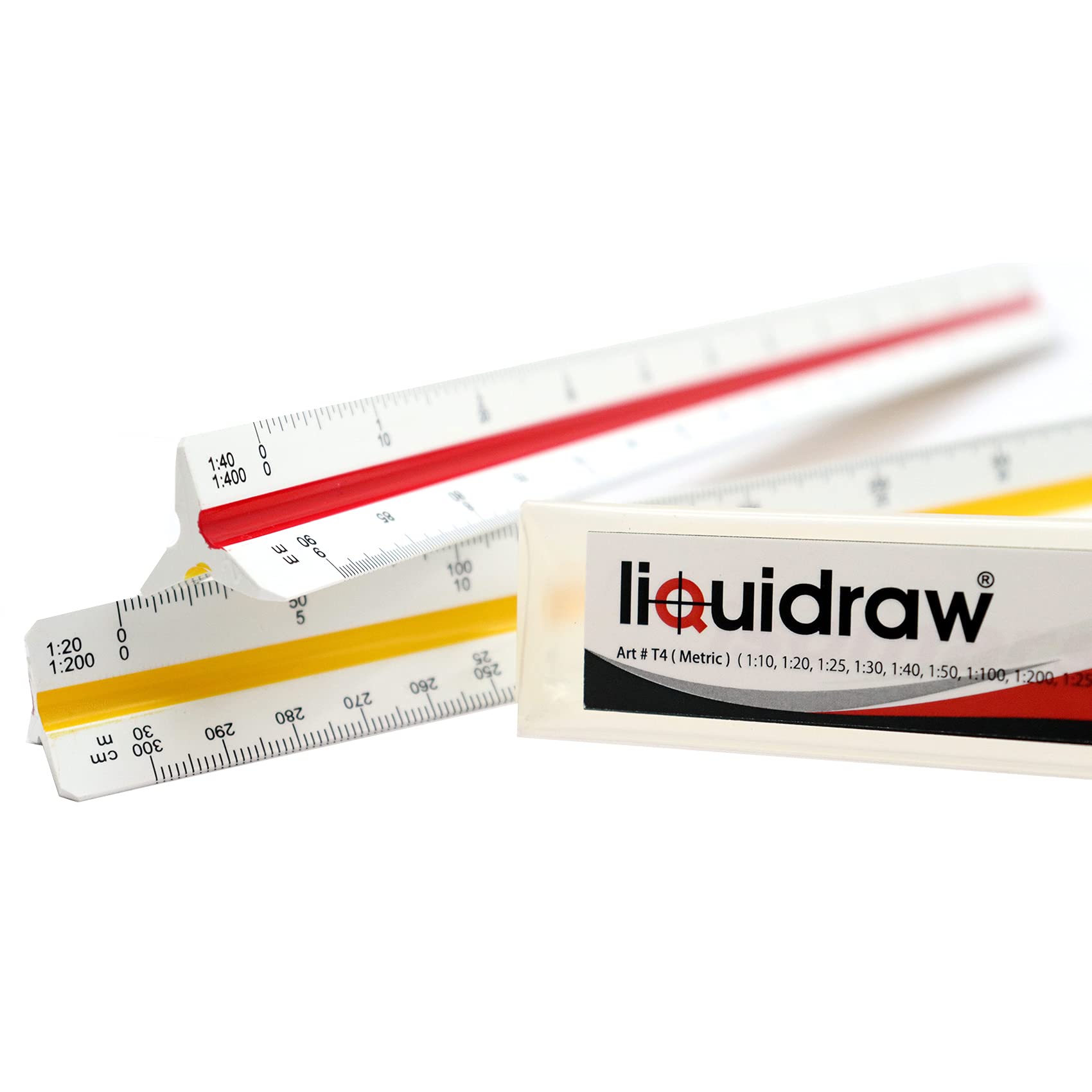 Liquidraw Triangular Scale Ruler - 30 cm | Colour-Coded Plastic Metric Tool | Features Scales from 1:10 to 1:500 | Suitable for Architects & Engineers | Precise Divisions | Includes Storage Case