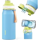 TOURIT 32oz Stainless Steel Wide Mouth Water Bottle, Double-Wall Vacuum Insulation with Spout Lid for Sports and Travel, Blue