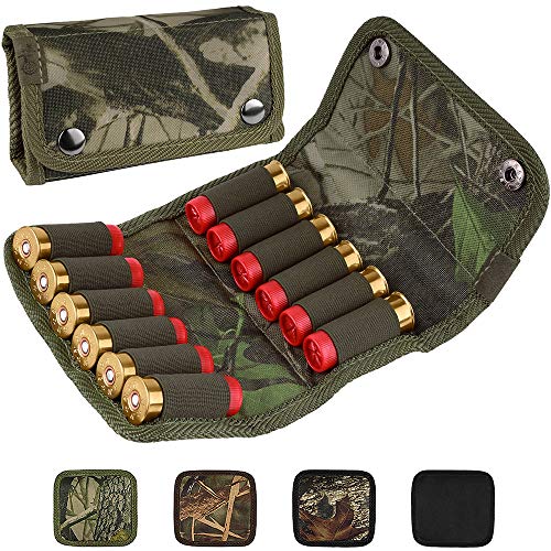 BronzeDog Shooter's Pouch Nylon Ammo Cartridge Belt Holder Shotgun 12 16 Gauge Camo Shotshell Carrier Hunting Accessories (Green Oak Camo)