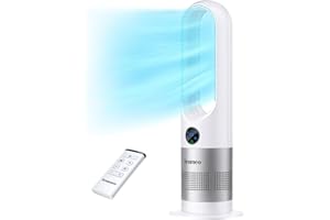 Senmeo Tower Fan, 16.4ft/s Quiet Bladeless Fan, 8 Speeds, 90° Swing, 9H Timer, Large LED Display with Auto Off, Easy to Clean, Portable Oscillating Fan with Remote for Bedroom, Kitchen, Office