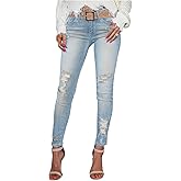 PerZeal Women's Skinny Ripped Trendy Jeans Mid Waisted Destroyed Denim Pants with Pockets (Pack of 2)