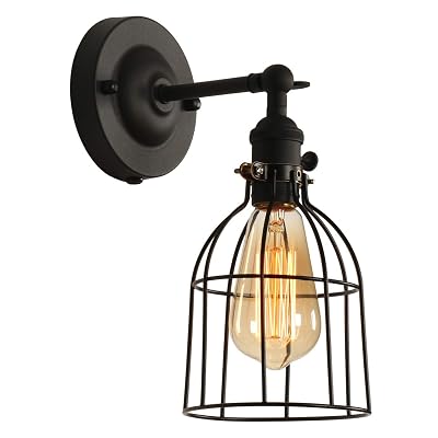 XIDING Premium Industrial Edison Antique Simplicity Wire Cage Wall Sconces Lighting Fixtures, Upgrade Black Finish Wall Lamp, OnOff Rotary Switch on