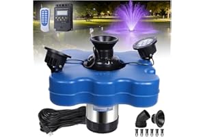PINBOER Pond Fountain Aerator with Led Lights RGB-15000 GPH,110V 1HP 750W Floating Fountain Aeration for Large Ponds,Aerator Water air Pump for Outdoor Ponds & Lakes with 15A/100FT Power Cord