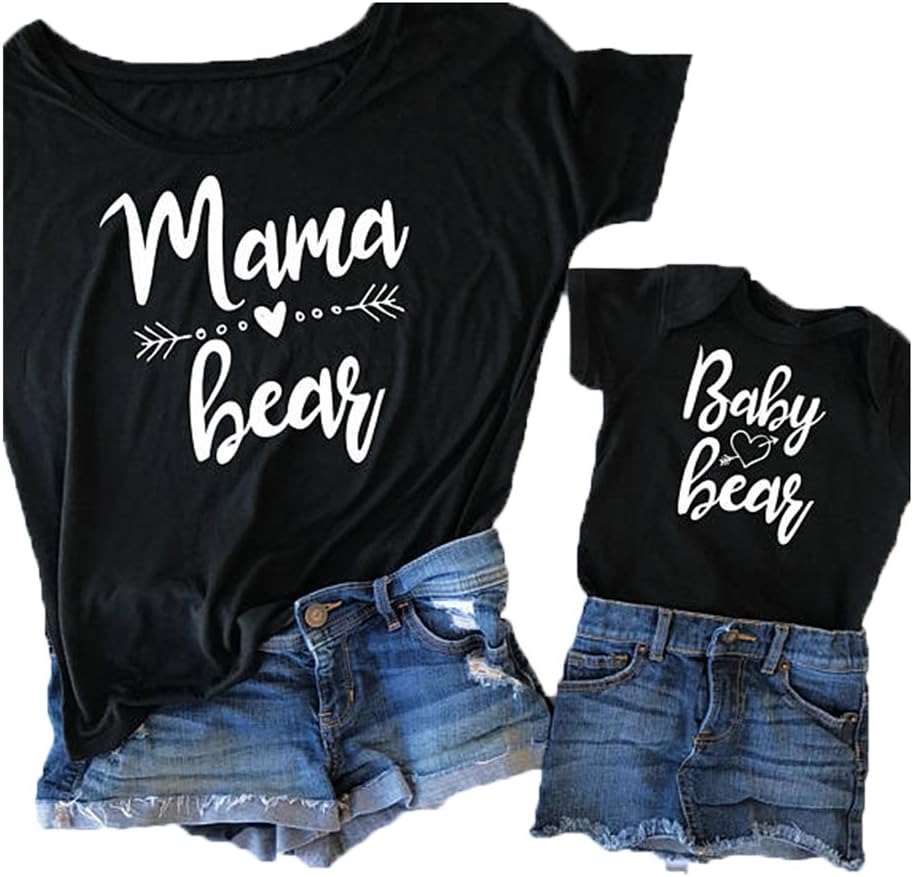 Mother and Me Short Sleeves Letters T-Shirt Mommy and Daughter Matching Shirts