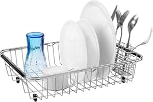 DPZM Expandable Stainless Steel Dish Drying Rack,Dish Rack,L15.3~22.4''xW12.2''xH3.93'' Drying Rack Kitchen,Kitchen Sink Orga