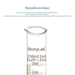 StonyLab 3-Pack Borosilicate Glass 250ml Heavy Wall