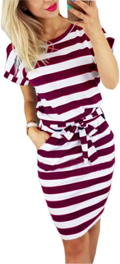 Paskyee Women's Elegant Wear to Work Casual Pencil Dress with Belt