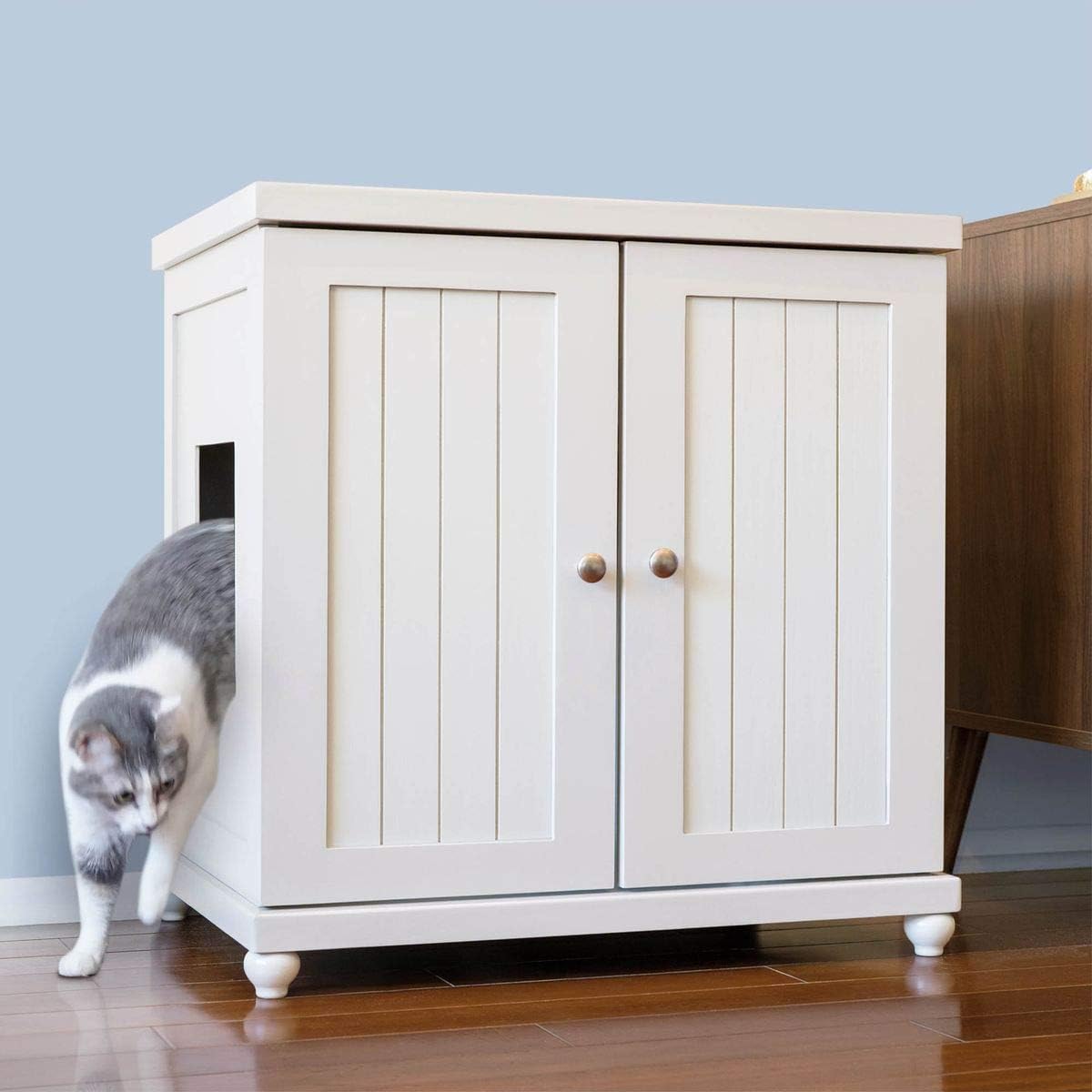 THE REFINED FELINE Cat Litter Box Enclosure White Color Hidden
