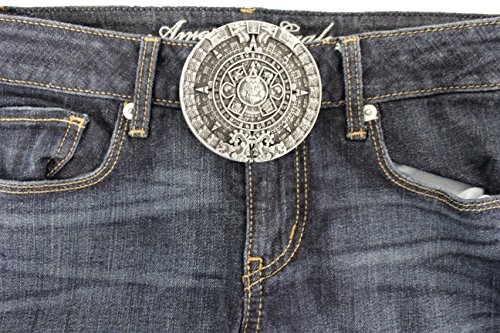 TFJ Men Women Fashion Belt Buckle Silver Metal Aztec Calendar Mayan