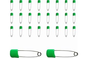 PIAOPIAO 100 PCS Diaper Pins Baby Safety Pins - 2.2 Inch Plastic Head Cloth Diaper Pins with Locking Closures, Stainless Steel Nappy Pins Set (Green)