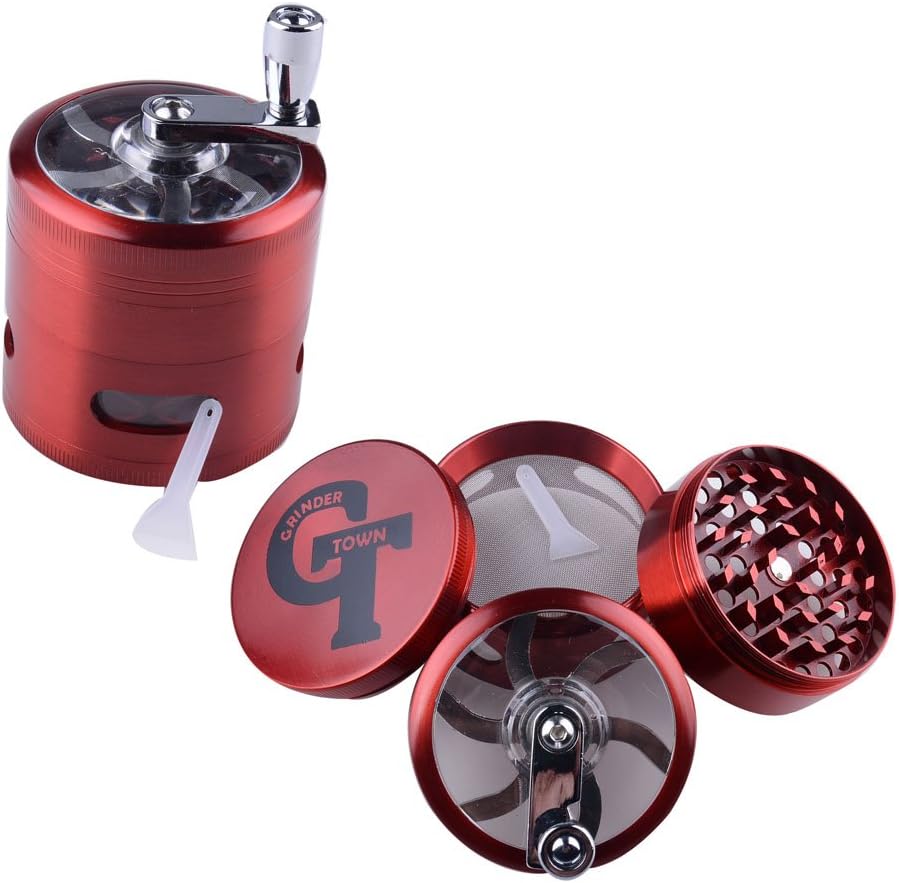 Tobacco Spice Herb Grinde with crank handle 4PCS - Grinder Town (red-handle)