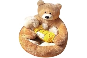 SRUTIRBO Cute Bear Hug Design Dog Cat Beds Plush Pet Beds Cuddler, Warm Soft Calming Dog Beds with Removable Washable Cover Non-Slip Bottom (Diameter 22 in, Khaki)