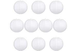 FONTIEN 10Pcs White Paper Lanterns, Chinese Hanging Round Paper Lanterns Lamp for Birthday, Party, Christmas Decorations (10 inch)