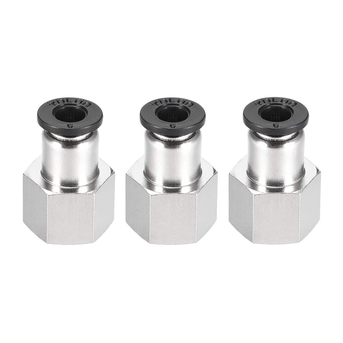 sourcing map Push to Connect Tube Fitting Adapter 6mm Tube OD x 1/4BSPT Female Straight Pneumatic Connecter Pipe Fitting 3pcs