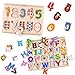 iPlay, iLearn Kids Wooden Peg Puzzles Play Set, Alphabet, ABC, Numbers 123, Knob Jigsaw Board, Magnetic Letters, Counting Learning Toy Gift for 3 4 5 Year Olds, Infants Toddlers Baby Girl Boy (Yellow)