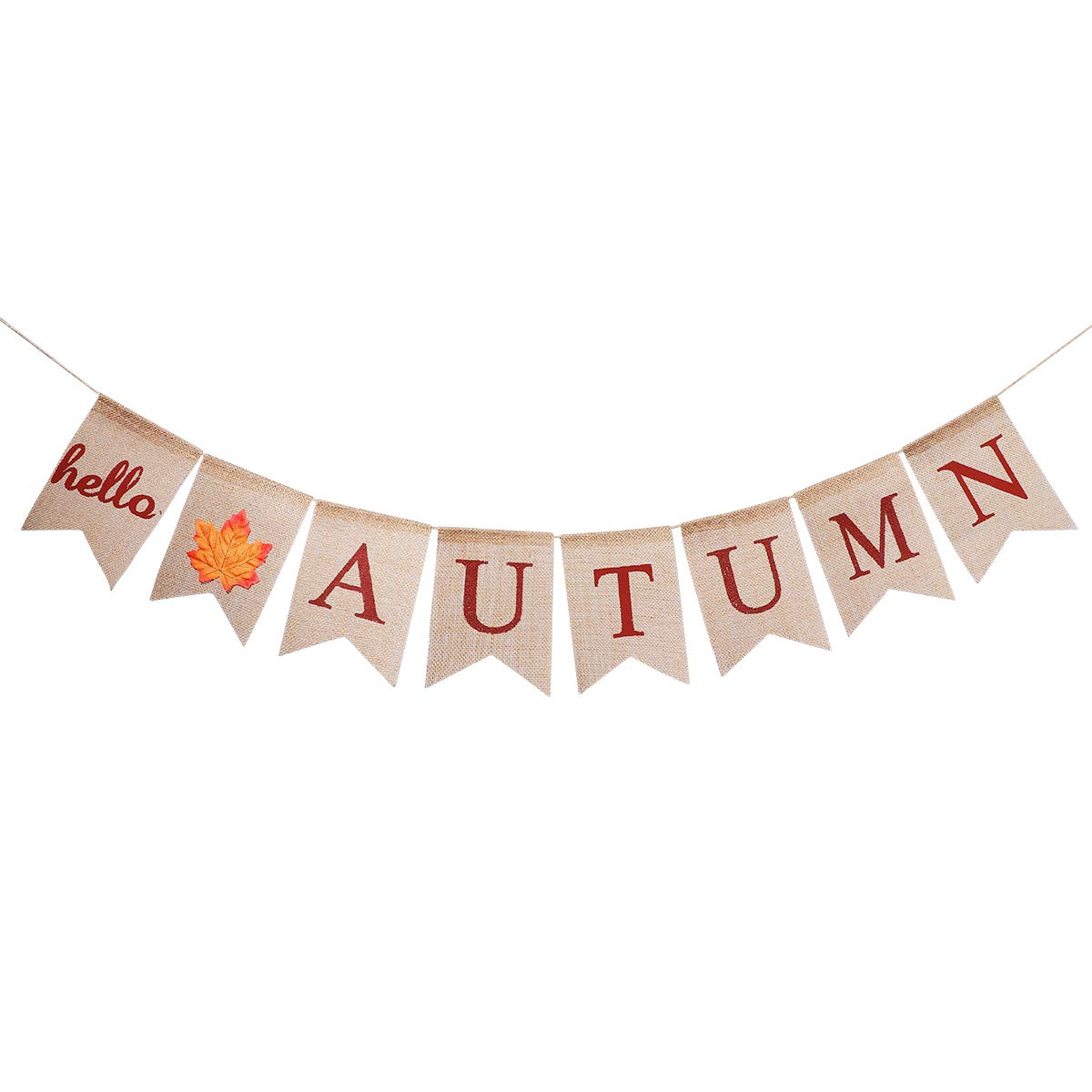 Amosfun Burlap Banner Linen HELLO AUTUMN Letter Garland Hanging Banner Festival Bunting Decorations for Party Autumn Home Photo
