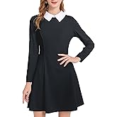 AXUIOKRY Womens Long Sleeve Peter Pan Collar Cute Fit and Flare Aline Dress