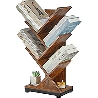 ruboka 4-Shelf Tree Bookshelf, 4 Tier Floor Standing Bookcase for CDs/Magazine/Books, Small Book Organizer for Bedroom, Livin