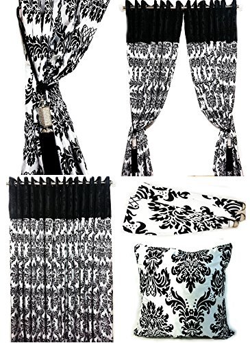 Pair Of Full Flock Damask Two Tone Fully Lined Eyelet Curtains