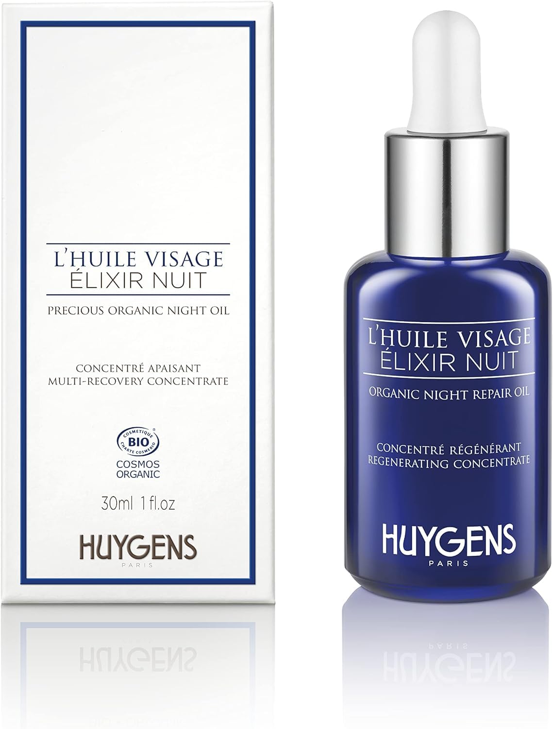 HUYGENS - Elixir Night Oil - Certified Organic - 15mL - Night Repair Oil - Regenerating Concentrate - 100% Natural - Vegan - Made In France